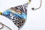 Women Spring Summer Sexy Print Tie Bikini Three-Piece