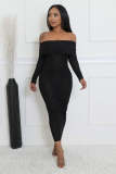 sexy and elegant Fashionable knitting women Slim Fit Off-shoulder long dress