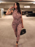 Women's clothing sexy mesh star print slim sleeveless low back jumpsuit