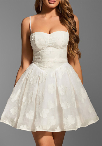 Sexy Low Back Lace-Up A-line short Jacquard Strap Dress
