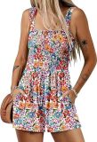 Women's summer quare neck sleeveless loose beach Holidays Casual pleated jumpsuit
