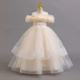 Girls' Floral Puff Tulle Princess Dress
