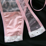 Women Pink Leopard Bodysuit Bow Tie Heart Print Halter Neck
