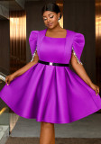 Square neck beaded sleeve high waist a-line Formal Party cocktail Plus Size dress