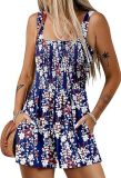 Women's summer quare neck sleeveless loose beach Holidays Casual pleated jumpsuit