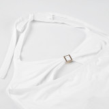 Summer sexy women Holidays metal Patchwork hollow Halter Neck slim short dress