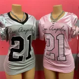 Fashion street print contrast color loose casual short sleeve top v-neck sports t-shirt women's clothing