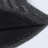 Sexy deep v steel ring pleated long sleeve dress