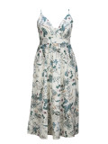Women's Fashion Elegance V-neck Strap Plus Size Print Holidays Long Dress