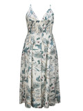 Women's Fashion Elegance V-neck Strap Plus Size Print Holidays Long Dress