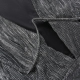 Sexy deep v steel ring pleated long sleeve dress