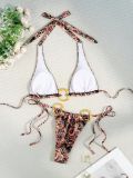 Women sexy tiger print Halter Neck lace Two Pieces bikini swimsuit