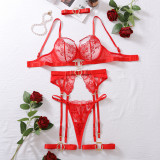 Women bra embroidery meshSexy Lingerie five-piece set with steel ring