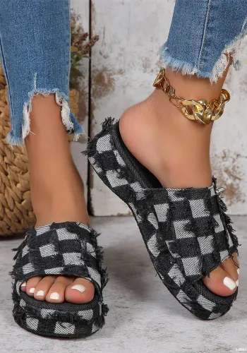 Women Washed Denim Platform Slippers