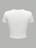 Women Printed Style Short Sleeve Round Neck Crop Top