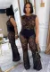 Women Elegant See-Through Lace Top and Pants Two Piece