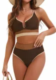 Color-Matching Straps with High-Waist Sexy Bikini Two-Piece Swimsuit