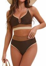 Color-Matching Straps with High-Waist Sexy Bikini Two-Piece Swimsuit