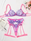 Women sexy bra steel ring gathered contrast color Sexy Lingerie four-piece set