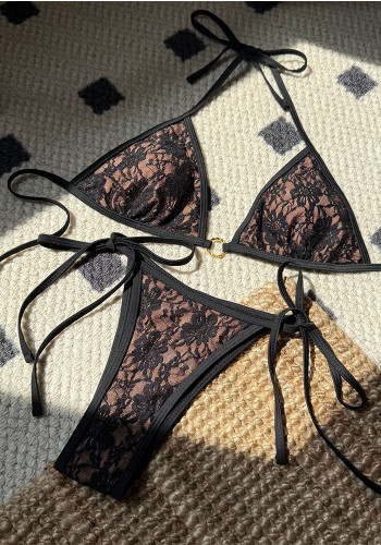 Sexy Lace Lace-Up Halter Neck Triangle Bikini or Women