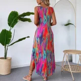 Women Summer Printed Sleeveless Split Sundress