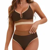 Color-Matching Straps with High-Waist Sexy Bikini Two-Piece Swimsuit