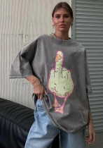 Women Cotton American Short Sleeve T-Shirt Oversize Casual Top