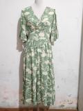 Women Cotton Printed V-Neck Short Sleeve Bohemian Holidays Beach Dress
