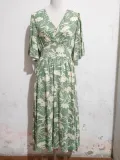 Women Cotton Printed V-Neck Short Sleeve Bohemian Holidays Beach Dress