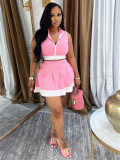 Solid Color Zipper Sleeveless Top Casual Short Skirt Two Piece Set for Women