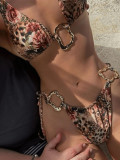 Women sexy tiger print Halter Neck lace Two Pieces bikini swimsuit