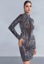 Women Sexy See-Through Mesh Beaded Bead Dress