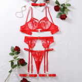 Women bra embroidery meshSexy Lingerie five-piece set with steel ring