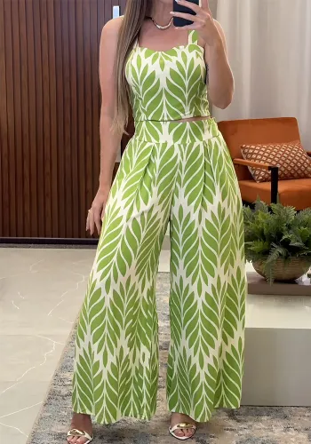 Women Casual Holidays Printed Strap Top and Pants Two Piece