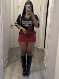 Women v-neck Letter print short-sleeved Top and Skirt Two Piece
