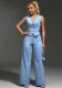 Women Denim V-Neck Sleeveless Top and Pants Two Piece