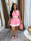 Solid Color Zipper Sleeveless Top Casual Short Skirt Two Piece Set for Women