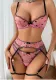 Women Heart Print embroidered bra Two Piece mesh See-Through Sexy Lingerie four-piece set with underwire