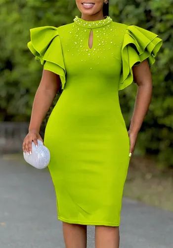 Women Sexy Ruffle Sleeve Beaded Party African Dress