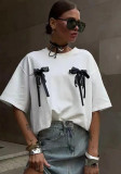 Women Cotton Style Sexy Lace Print Short Sleeve T-Shirt