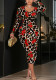 Women Printed V-Neck Long Sleeve Sexy Bodycon Dress