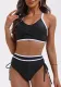 Color-Matching Drawstring High-Waist Sexy Two-Piece Bikini Swimsuit for Women