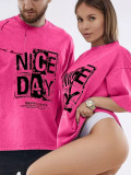 Women Washed and Distressed American Letter Printed Pure Cotton Round Neck Short Sleeve T-Shirt Oversize Top