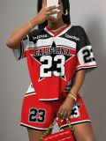Women Letter print Casual shorts Rugby basketball women Two Piece