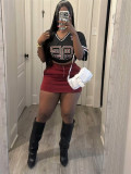 Women v-neck Letter print short-sleeved Top and Skirt Two Piece