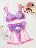 Women sexy bra steel ring gathered contrast color Sexy Lingerie four-piece set