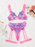 Women sexy bra steel ring gathered contrast color Sexy Lingerie four-piece set