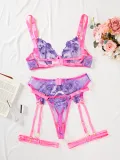 Women sexy bra steel ring gathered contrast color Sexy Lingerie four-piece set