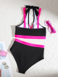 Color-Matching Halter Neck High-Waist Sexy Bikini Two-Piece Swimsuit for Women