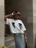 Women Cotton Style Sexy Lace Print Short Sleeve T-Shirt